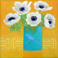 02 White Anemones and Blue Bird 20cm x 20cm copy